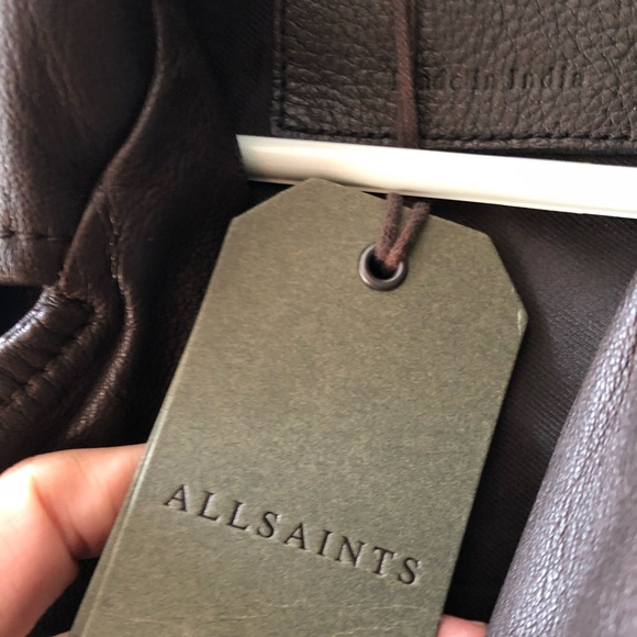 All Saints Brown Leather Biker Jacket - NWT - XS - Picture 8 of 13